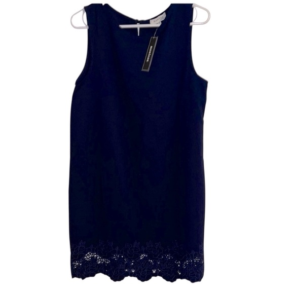 🌹NWT:MONTEAU Elegant Scalloped Navy Sleeveless Dress - Picture 1 of 7